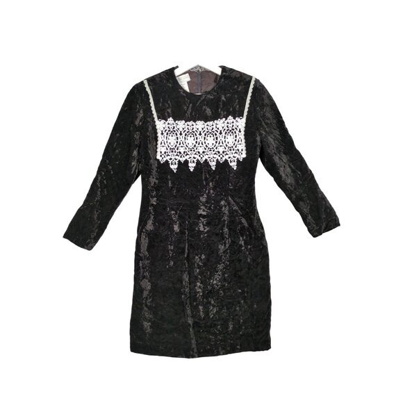 VINTAGE JESSICA MCCLINTOCK GUNNE SAX Velvet Whimisigoth Dress Womens XS Crochet - Picture 1 of 10